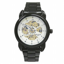 自動巻き腕時計 シンプル機能のスケルトンデザイン ブラックケース メタルベルト 機械式腕時計 WSA024-WHT メンズ腕時計 送料無料