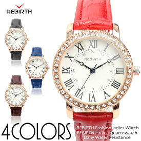 【REBIRTH リバース】セイコームーブメント 日常生活防水 連なるラインストーンが輝く ピンクゴールドケース RB017 レディース腕時計 送料無料