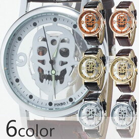 フルスケルトンにスカルデザイン レザーベルトの個性派メンズウォッチ SPST014 メンズ腕時計 送料無料