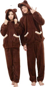 ロモハナガ ルームウェア パジャマ レディース ペアパジャマ カップル セット 冬 長袖 着る毛布 もこもこカップル パジャマ ペアルック 部屋着 くま耳 ふあもこ メンズ 寝間着 上下セット パ
