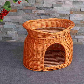 藤編み 猫ハウス ドーム型 ラタン ペットベッド 屋根付き 二階 キャットケージ 猫ネスト 犬 猫 ウサギ 柳編み 細工品 手編み ラタンかご 小動物用ケージ 夏用 ござ 涼しい 天然素材 通気 小型