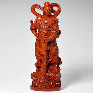 木彫り仏像【韋駄天立像】木像 木製フィギュア 黄花梨 花梨木 高級天然カリン材 仏像コレクション 木彫り 置物 仏像彫刻 厄除け 守護神(Size:高さ30 cm)