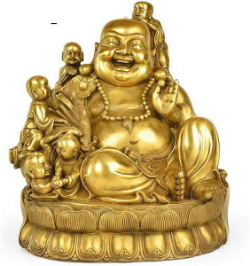 布袋さん 置物 真鍮像 開運七福神 布袋 縁起物 仏像 置物 風水グッズ 金運 (高さ15 cm)
