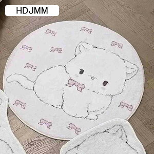 白猫 カーペット ラグマット かわいい 女の子 子供用 不規則 小さい 円形グラ 異型 面白い 足元マット 厚手 大判 低反発 おしゃれ 掃除易い 吸水力強い 速乾 ベッドサイド リビングルーム 80