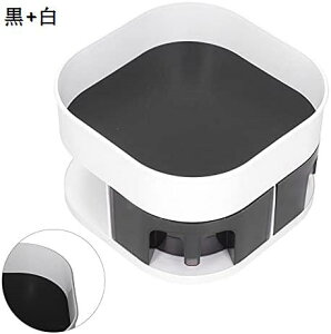 食器棚収納ラック 調味料収納ラック 360°回転 便利 キッチン用 スパイスラック 調味料棚 黒+白 23.3x23.3x15cm