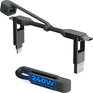 �[�d�P�[�u�� 4in1 �L�[�����O�^ �}���`USB�P�[�u�� 240W �}���[�d �f�[�^�]�� �R���p�N�g �y�� ���ϋv ���^���n�E�W���O ���ΌŒ� USB-C Lightning�Ή�