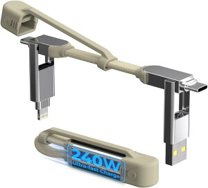 �[�d�P�[�u�� 4in1 �L�[�����O�^ �}���`USB�P�[�u�� 240W �}���[�d �f�[�^�]�� �R���p�N�g �y�� ���ϋv ���^���n�E�W���O ���ΌŒ� USB-C Lightning�Ή�