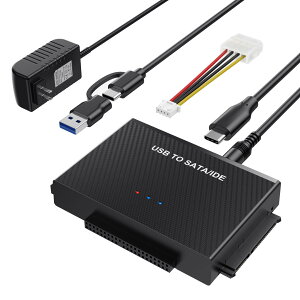 �ϊ��A�_�v�^�[ USB3.0 Type-C 2.5�C���` 3.5�C���` HDD SSD ���w�h���C�u �f�[�^�]�� 5Gbps �����]�� 12V 2A �d���t��