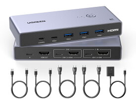 HDMI切替器 KVMスイッチ 2入力1出力 USB3.0 USB-Cポート搭載 8K 60Hz 4K 240Hz 高解像度 手元スイッチ付き パソコン切替器