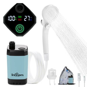 innhom ポータブルシャワー アウトドア 6000mAh 二つ出水モード 手元止水 水流量無段階調節 USB充電式 電動シャワー 節水 簡易 浴槽から汲み上げ 屋内 屋外 軽量 サーフィン 海水浴 キャンプ 釣