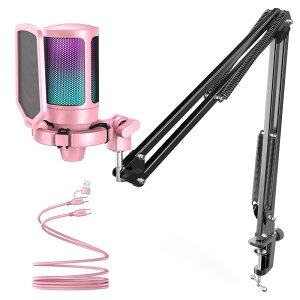 FIFINE �R���f���T�[�}�C�N RGB���C�e�B���O �J�[�f�B�I�C�h�w���� �v���O���v���C USB-C��USB-A�P�[�u���t�� �����^�b�`�~���[�g YouTube Skype Discord Zoom �^�� �Q�[������ �{�C�Y�`���b�g ���C�u�z