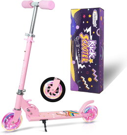 キックボード 子供用 折りたたみ式 2輪 発光ホイール 高さ調整可能 フットブレーキ スタンド付き 持ち運び コンパクト 軽量 丈夫