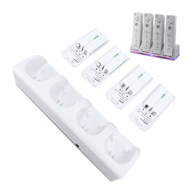 リモコン用4 in 1充電ステーション LEDインジケータライト付きコントローラー充電ドックステーション 2800mAh充電式バッテリー