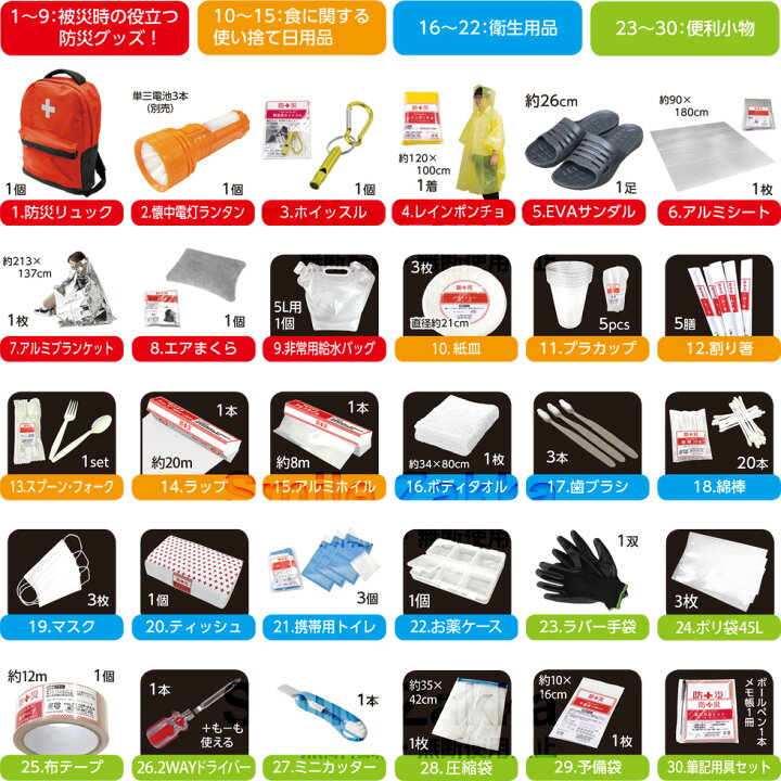楽天市場】【7/19 20時〜4h限定20％OFFクーポン】防災セット(災害対策 