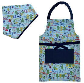 エプロン&三角巾セット　カエル　S/M（S 身長100〜120cm / M 身長120〜135cm)かわいい おしゃれ 学校 幼稚園 保育園 お手伝い 料理 クッキング 給食 調理実習 入園 入学 ギフト お祝い