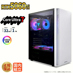 �_1���܂Ō��艿�i�^�Q�[�~���OPC �V�i �{�̂̂� RTX5060Ti Intel Core Ultra 7 ������32GB SSD1TB Windows11 �f�X�N�g�b�vPC WPS Office�t�� 1�N�ۏ� ARGB NVMe M.2 SSD �����\ �z�M ����ҏW VTuber�Ή� e�X�|�[�c ���S
