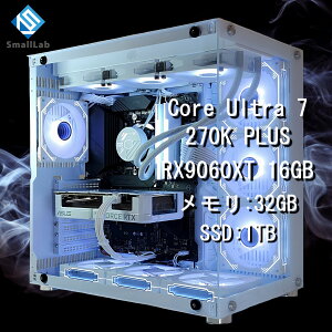 �X���[�����{ Intel Core Ultra 7 270K PLUS �^ RX9060XT 16GB �K���X2��ATX �Q�[�~���OPC Windows11 Home SSD M.2 NVME 1TB ������ DDR5 4800MHz 32GB �ȈՐ��� 360mm �z���C�g ��