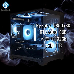�X���[�����{ AMD Ryzen7 9850x3D �^ RTX5060 8GB �K���X2�ʃR���p�N�g �Q�[�~���OPC Windows11 Home SSD M.2 NVME 1TB ������ DDR5 4800MHz 32GB �u���b�N ��