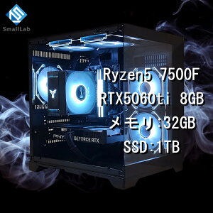 �X���[�����{ AMD Ryzen5 7500F �^ RTX5060ti 8GB �K���X2�ʃR���p�N�g �Q�[�~���OPC Windows11 Home SSD M.2 NVME 1TB ������ DDR5 4800MHz 32GB �u���b�N ��