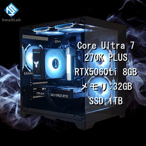 �X���[�����{ Intel Core Ultra 7 270K PLUS �^ RTX5060ti 8GB �K���X2�ʃR���p�N�g �Q�[�~���OPC Windows11 Home SSD M.2 NVME 1TB ������ DDR5 4800MHz 32GB �u���b�N ��