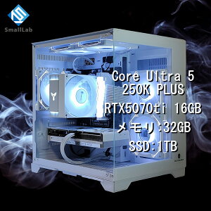 �X���[�����{ Intel Core Ultra 5 250K PLUS �^ RTX5070ti 16GB �K���X2�ʃR���p�N�g �Q�[�~���OPC Windows11 Home SSD M.2 NVME 1TB ������ DDR5 4800MHz 32GB �z���C�g ��