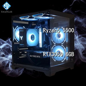 �X���[�����{ AMD Ryzen5 5500 �^ RTX3050 6GB �K���X2�ʃR���p�N�g �Q�[�~���OPC Windows 11 SSD�E������ �I���� �u���b�N ��