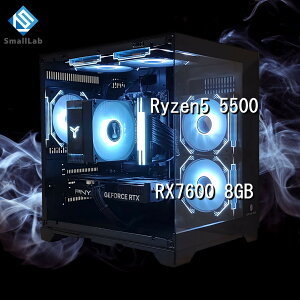 �X���[�����{ AMD Ryzen5 5500 �^ RX7600 8GB �K���X2�ʃR���p�N�g �Q�[�~���OPC Windows11 Home SSD�E������ �I���� �u���b�N ��