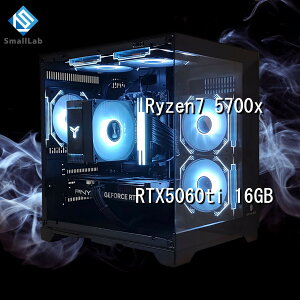 �X���[�����{ AMD Ryzen7 5700x �^ RTX5060ti 16GB �K���X2�ʃR���p�N�g �Q�[�~���OPC Windows 11 SSD�E������ �I���� �u���b�N ��