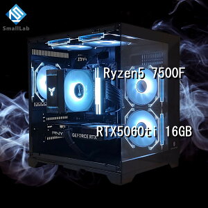 �X���[�����{ AMD Ryzen5 7500F �^ RTX5060ti 16GB �K���X2�ʃR���p�N�g �Q�[�~���OPC Windows11 Home SSD�E������ �I���� �u���b�N ��