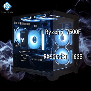 �X���[�����{ AMD Ryzen5 7500F �^ RX9060XT 16GB �K���X2�ʃR���p�N�g �Q�[�~���OPC Windows11 Home SSD�E������ �I���� �u���b�N ��