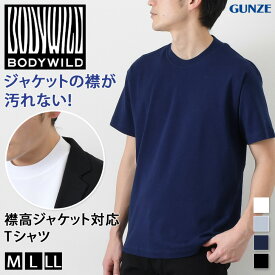 送料無料 BODY WILD ボディワイルド 襟高ジャケット対応 Tシャツ メンズ 男性 カットソー トップス 半袖 インナー クルーネック 綿 100％ おしゃれ 無地 白 黒 ビジネス 通勤 夏 春 BW5413A メール便