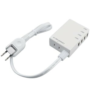 �G���R��(ELECOM) USB�^�b�v/USB���X×4/AC×1/60cm/3.1A/�z���C�g