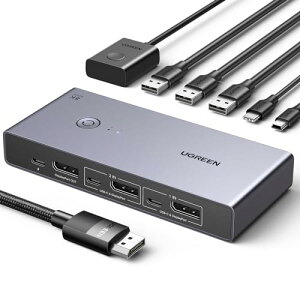 UGREEN 8K@60Hz Displayport KVM�ؑ֊� 2����1�o�� DP1.4 USB 3.0�|�[�g×4 (USb-A×3 + U