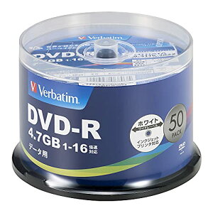 Verbatim �o�[�x�C�^�� 1��L�^�p DVD-R 4.7GB 50�� �z���C�g�v�����^�u�� 1-16�{�� �Ж�1�w DHR47JP50V4