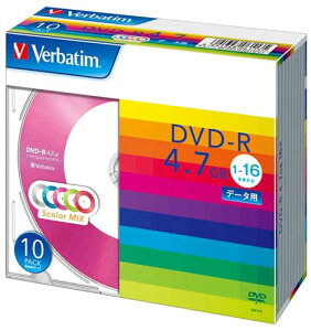 Verbatim �o�[�x�C�^�� 1��L�^�p DVD-R 4.7GB 10�� 5�F�J���[�f�B�X�N �Ж�1�w 1-16�{�� DHR47JM10V1