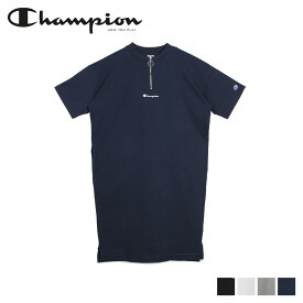 チャンピオン Champion ワンピース ミディアム 半袖 レディース HALF ZIP ONEPIECE ブラック ホワイト グレー ネイビー 黒 白 CW-R305