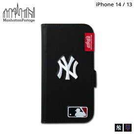 マンハッタンポーテージ Manhattan Portage iPhone 14 iPhone 13 スマホケース 携帯 アイフォン 手帳型 メンズ レディース カード収納 MLB EMBROIDERY BOOK TYPE CASE NYY ブラック 黒 14-MLB 【 ネコポス可 】