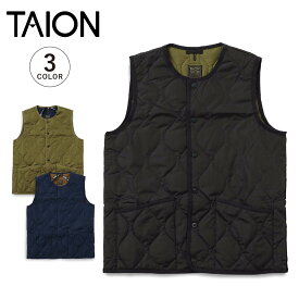 TAION タイオン インナーダウン ベスト アウター メンズ レディース ミリタリー クルーネックボタン キルティング 防水 MILITARY CREW NECK DOWN VEST ブラック ダークネイビー ダークオリーブ 黒 004B2ML-1