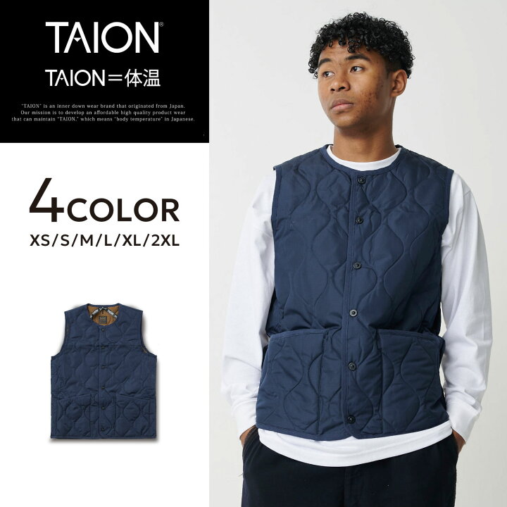 タイオン(TAION) 【フェルト】 👟 ミリタリー クルーネックボタン ダウンベスト ユニセックス M D.NAVY TAION-004B2ML-1