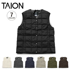 TAION タイオン インナーダウン ベスト ジレ アウター ベーシック クルーネックボタン レディース BASIC CREW NECK BUTTON ブラック オフホワイト グレー ネイビー ベージュ オリーブ 黒 TAION-W004