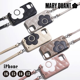 【最大1000円OFFクーポン発行中 12/16 11:59まで！】 MARY QUANT マリークヮント スマホショルダー スマホケース カバー iPhone16 iPhone15 iPhone14 iPhone13 レディース マリクワ PU QUILT LEATHER NEW SLING CASE ブラック アイボリー グレー ブラウン ピンク 黒