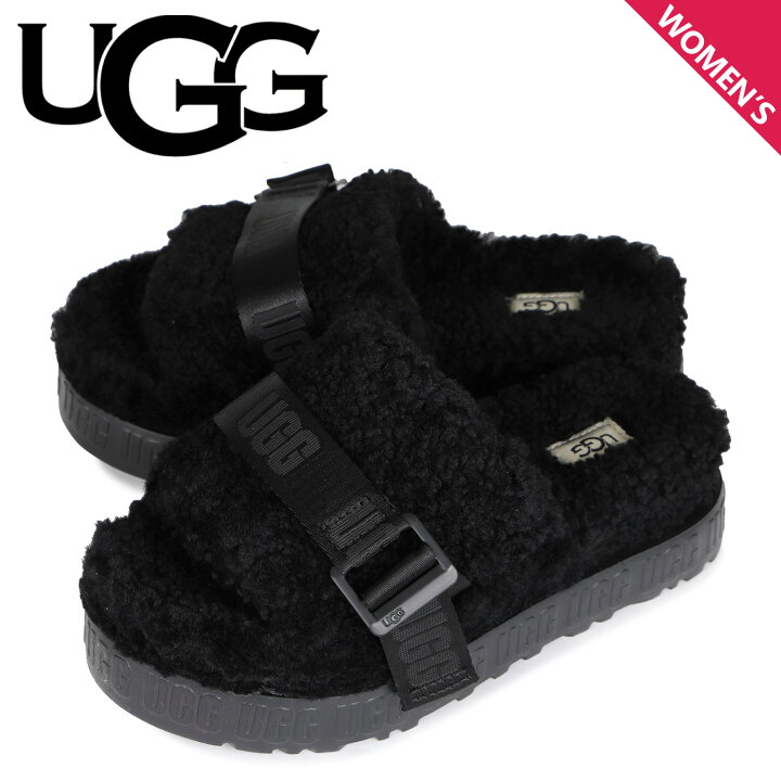 UGG W FLUFF YEAH SLIDE BLACK アグ ウィメンズ フラッフ イヤー 