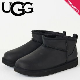 UGG アグ ブーツ ムートンブーツ クラシック ウルトラ ミニ レディース CLASSIC ULTRA MINI LTHR ブラック 黒 1174210 【正規品】