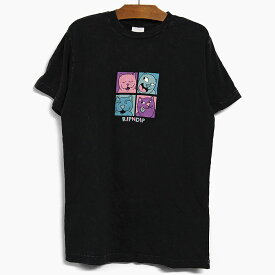 RIPNDIP POP NERM TEE RND4974[リップンディップ ポップ ナーム 半袖 Tシャツ][メンズ/ティーシャツ/黒/ウォッシュ/猫/ロゴ/2021春夏]