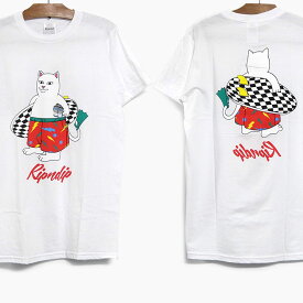 RIPNDIP SURF BREAK TEE RND4977[リップンディップ サーフブレイク 半袖 Tシャツ][メンズ/ティーシャツ/白/猫/サーファー/ロゴ/2021春夏]