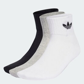 アディダス adidas 靴下 3足セット ミッドカットクルーソックス MID ANKLE SCK ホワイト/ミディアムグレーヘザー/ブラック IJ5612【GIOK】