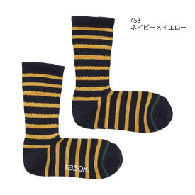 ラソックス rasox 靴下 コットンネップボーダー・クルー CA250CR01 115(ナチュラル×レッド) 122(ナチュラル×ネイビー) 427(ネイビー×ナチュラル) 453(ネイビー×イエロー) 【GJOG】