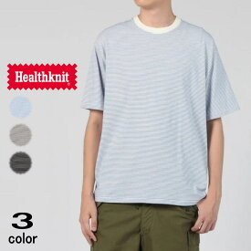 ヘルスニット Healthknit ナローボーダー クルーネック 半袖 Tシャツ 51013 ナチュラル/ブルー ナチュラル/ブラック ブラック/ナチュラル【GIOI】