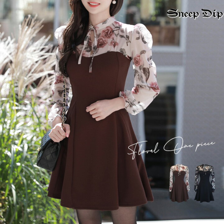 楽天市場】送料無料 バイカラーフラワーワンピース 花柄 フラワー ミニ  