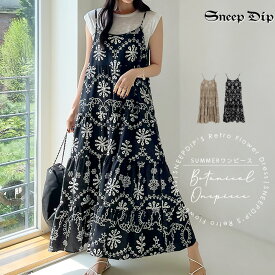 送料無料 レトロフラワーキャミワンピース ワンピース ワンピ エスニック もダン ロング丈 ミモレ丈 ノースリーブ 春夏 かわいい 柄ワンピ 夏ワンピ かわいいワンピ リゾートワンピ オリエンタル カジュアル 総柄 フェミカジ ビーチ ロングワンピ キャミワンピ フレア 真夏